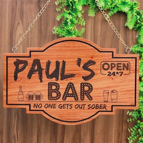 A Personalized Bar Sign Engraved With Your Name Engraved Wood Signs