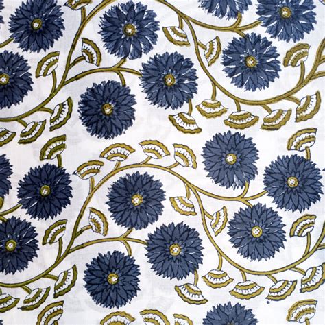 Blue Floral Print Fabric Indian Cotton Fabric Block Print Fabric