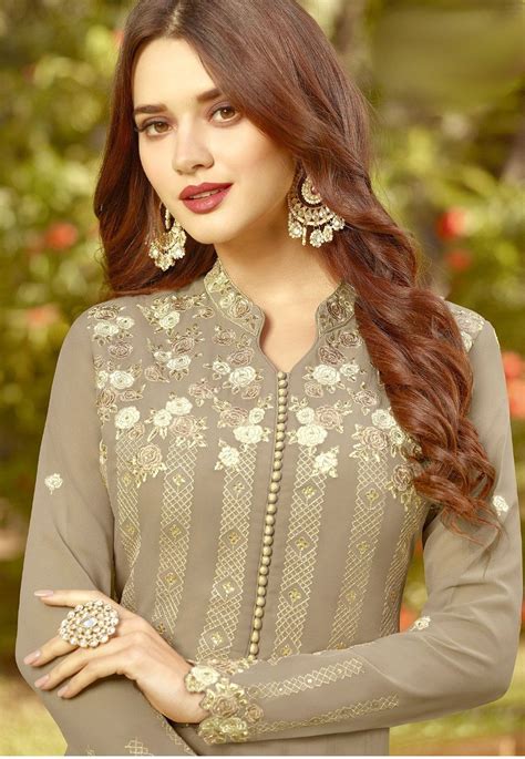 Grey Shade Soft Georgette Long Embroidered Anarkali Suit 20020 Kurti