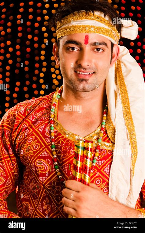 1 Indian Gujrati Man Navratri Dandia Stock Photo Alamy