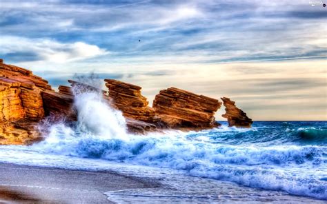 Waves Beaches Rocks Sea Beautiful Views Wallpapers 2560x1600