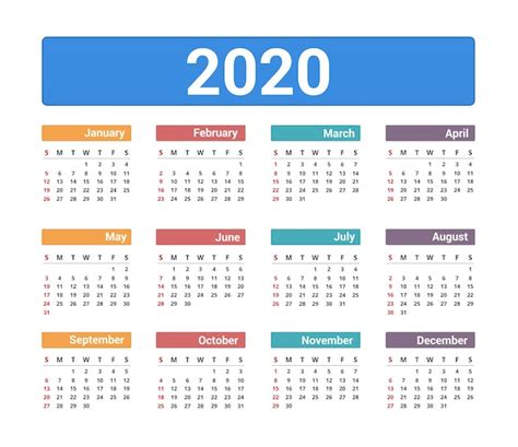 Calendário 2020 Vetor Premium