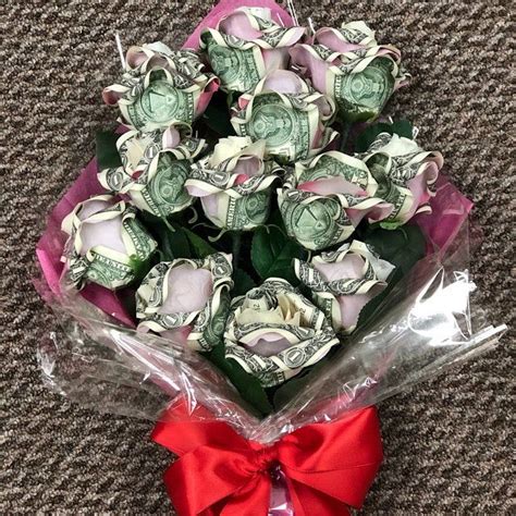 Handcrafted Dozen Money Origami Rose Bouquet Graduation Wedding