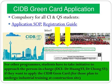 The construction personnel card (green card) should arrive within 60 days upon clearance of payment. PPT - Industrial Training Briefing PowerPoint Presentation ...