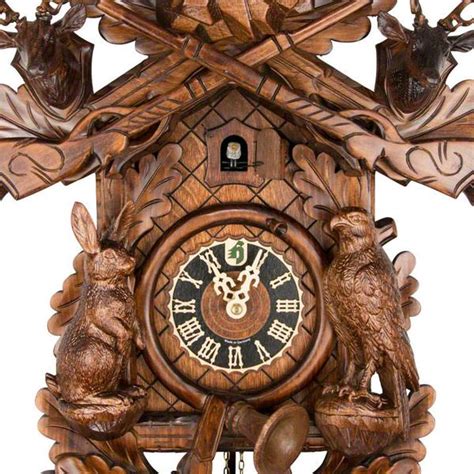 Carved 8 Day Hunting Style Cuckoo Clock With Large Stag Mounted Stag