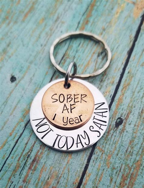 Sober Af Sobriety T 1 Year Sober Penny Keychain Etsy