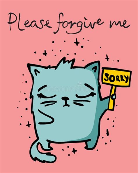 Vector Card With Cute Funny Cat Please Forgive Me Stock Vector