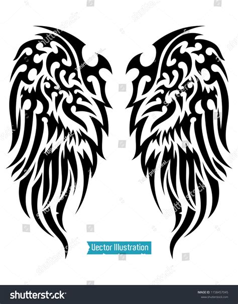 Tribal Wings Tattoo Feathers Tattoo Vector เวกเตอร์สต็อก ปลอดค่า