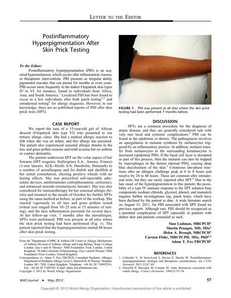 Pdf Postinflammatory Hyperpigmentation After Skin Prick Testing