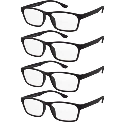 Reading Glasses Mens Womens 4 Pack Square Unisex Black Frame Readers