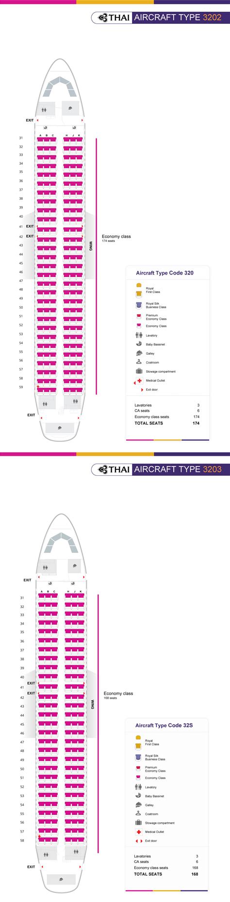 Thai Airways A320 Seat Map