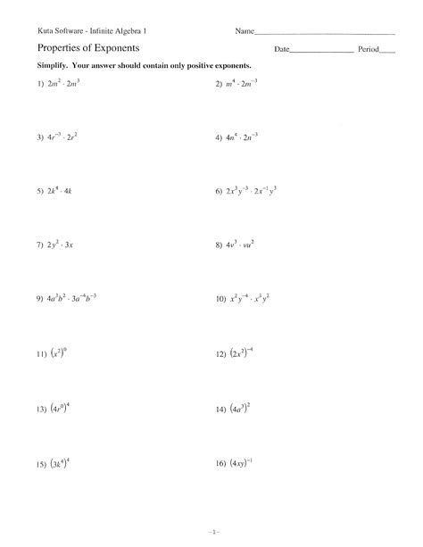 Simplifying Exponents Worksheet