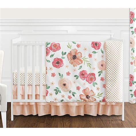 Sweet Jojo Designs Watercolor Floral 4 Piece Crib Bedding