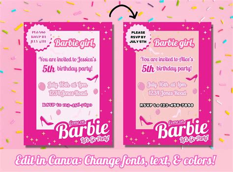 barbie birthday invitation barbie party for girl birthday etsy