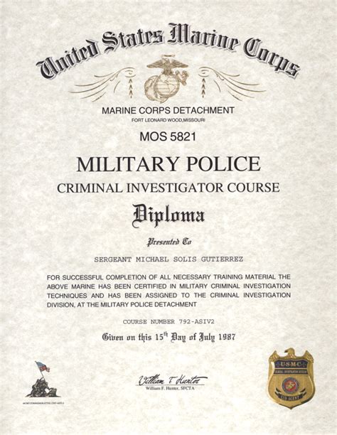 View memorials for all fallen law enforcement officers from the united states marine corps criminal investigation division, u.s. USMC MOS 5821 Military Police CID Certificate
