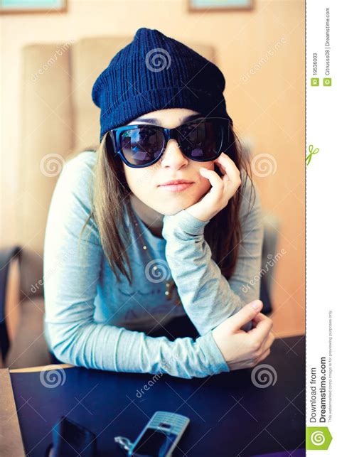 Beautiful Woman In Hat And Sunglasses Stock Image Image Of Sensual Posing 19536003