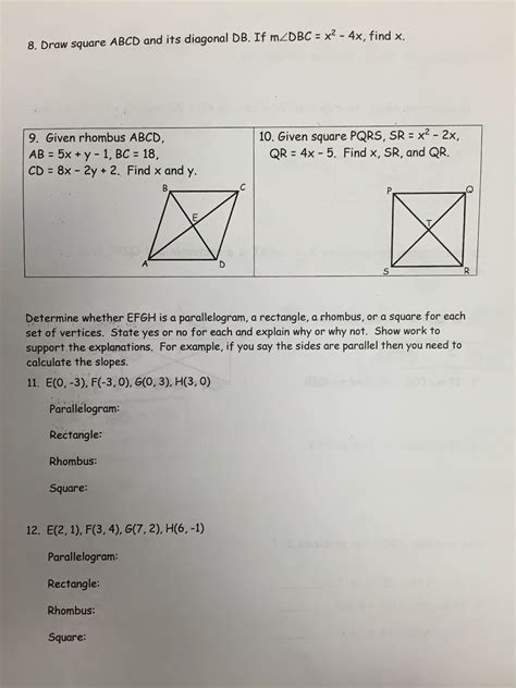 Assignment guide assessment guide resource options teaching resources. Honors Geometry - Vintage High School: Parallelogram Family Review Worksheet
