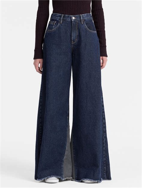 Calvin Klein Denim Extreme Wide Leg High Rise Jeans In Dark Stone Blue