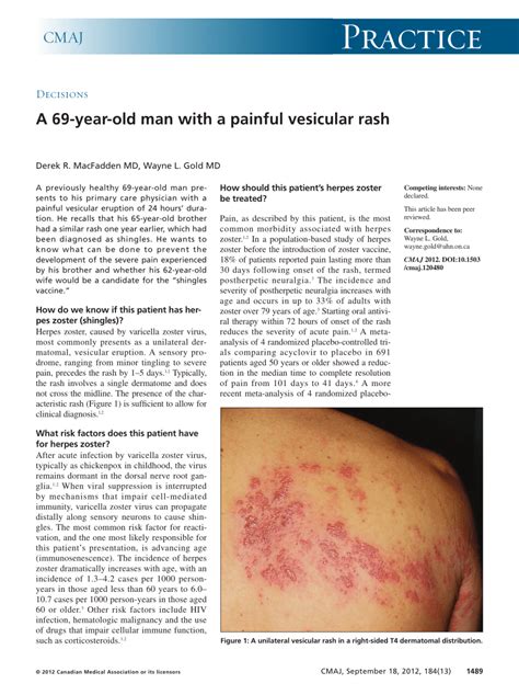 Pdf A 69 Year Old Man With A Painful Vesicular Rash