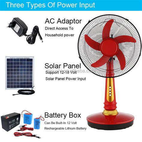 Retro China Plastic 16inch Solar Dc 12v Fan Cooling Ventilation Lithium Battery Electric Ac