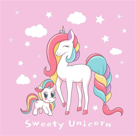 Beautiful Unicorn Mother With Baby Vector Art At Vecteezy