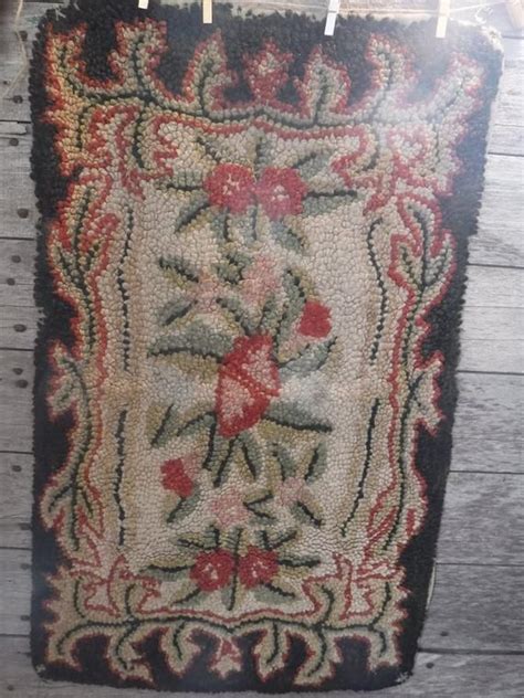 Vintage Hand Hooked Rug Wool Cotton Backed Floral Patterned Etsy