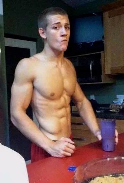 Shirtless Male Beefcake Muscular Frat Boy Jock Ripped Abs Dude Photo