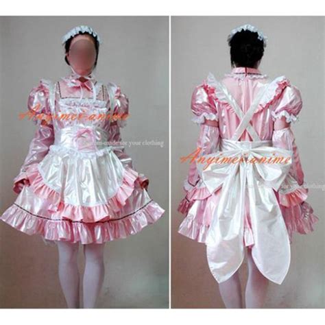 free shipping sexy sissy maid pvc lockable dress uniform cosplay costume tailor made