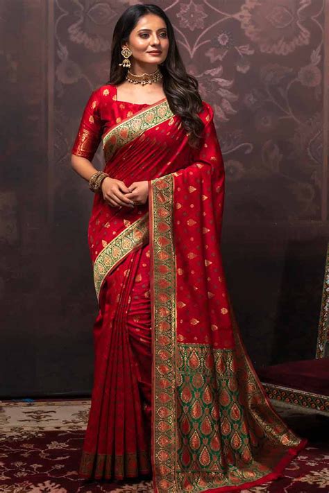 Buy Wedding Wear Banarasi Silk Deep Red Sareesarv115487