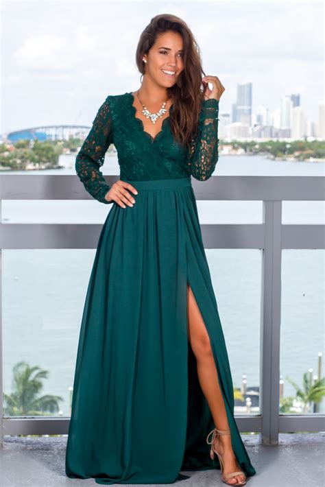 Hunter Green Maxi Dress With Long Sleeves Maxi Dresses Saved By The