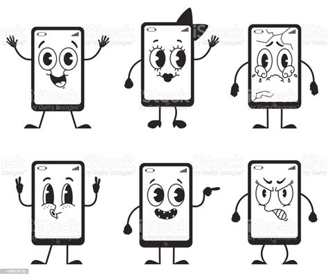 Cartoon Mobile Phone Smartphone Character Mascot With Face Emotions