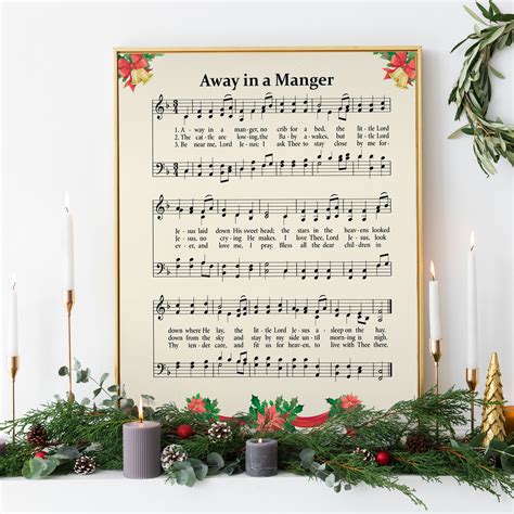 Away In A Manger Hymn Sheet Music Poster Christmas Wall Decor