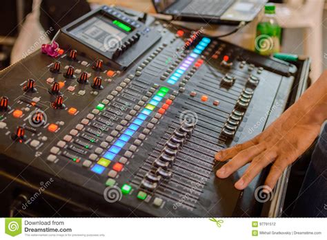 Deluxe options like the omnirax omnidesk or the studio rta producer station give you unique shelving options to place very specific types of gear. Sound Recording Studio Mixing Desk With Engineer Or Music Producer Stock Photo - Image of ...