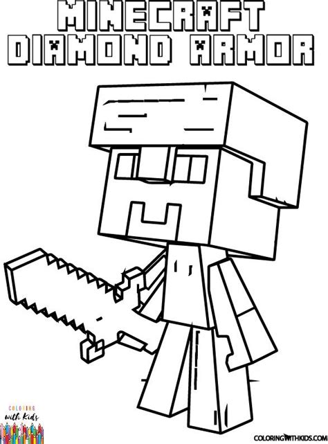 Minecraft Steve Diamond Armor Coloring Page Author Painter Adapted