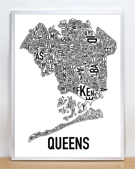 Queens Neighborhood Map 18 X 24 Classic Black And White Poster