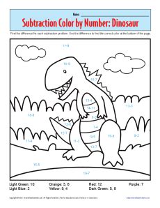 Click on coloring page image to open in a new window and print. Subtraction Color by Number Dinosaur | Kindergarten, 1st ...
