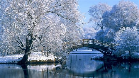 Lake Nature Landscape Snow Winter Bridge Wallpapers Hd Desktop