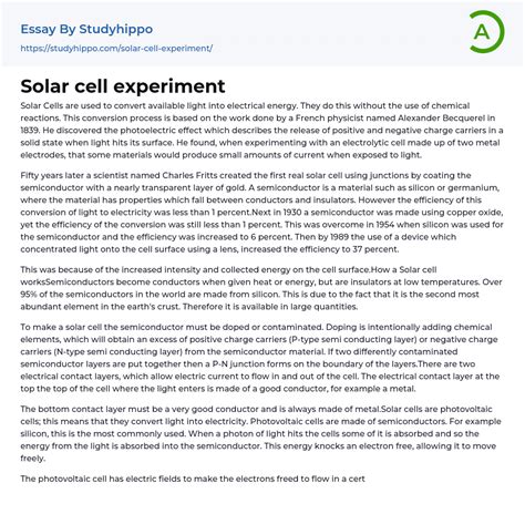 Solar Cell Experiment Essay Example StudyHippo Com