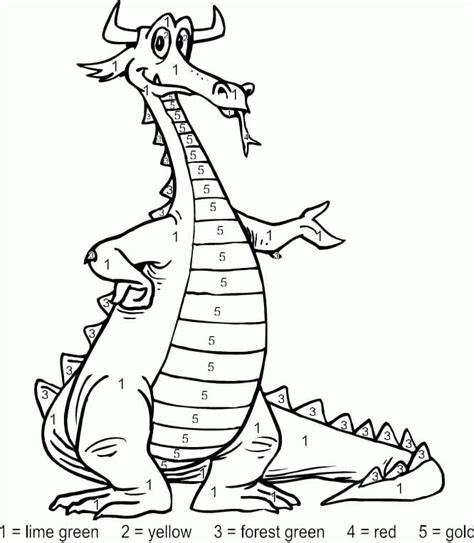 Cartoon Dragon Color By Number Coloring Page Free Printable Coloring