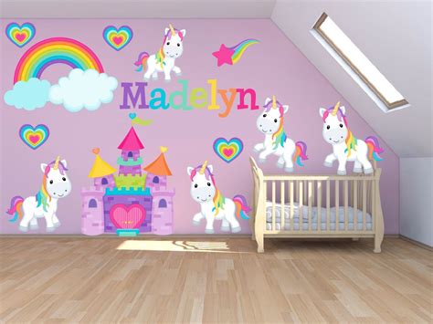 Unicorn Rainbow Princess Pastel Wall Decals Kids Stickers Peel Etsy