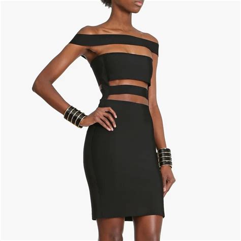 Black Color Ladies Sexy Mini Slash Neck Dress Hl Fashion Bandage Dress Bodycon Club Night Dress