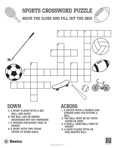 Sports Themed Crossword Puzzles Beeloo Printable Crafts And
