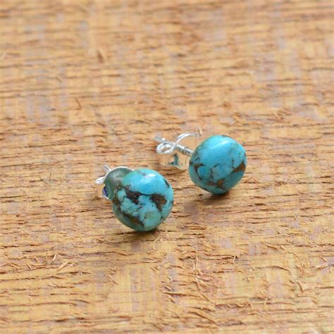 Turquoise Stud Earrings Sterling Silver Blue Copper Etsy