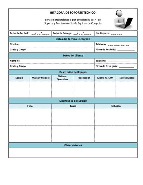 Formato Para Bitacora De Soporte Técnico