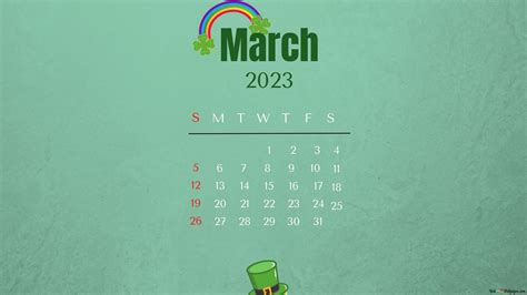 March 2023 Calendar Saint Patricks Day Themed Hd Wallpaper Download