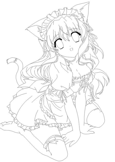 Moe Neko Lines By Amu Chii Anime Lineart Cute Coloring Page
