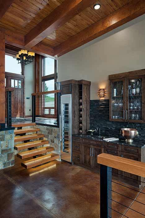 Georgetown Lake Kitchen Entry Country House Interior Timber Frame