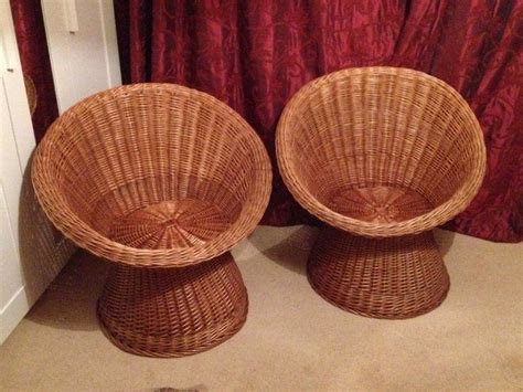 Retro 60 S 70 S Rattan Wicker Basket Chairs X2 For Sale Basket Chair