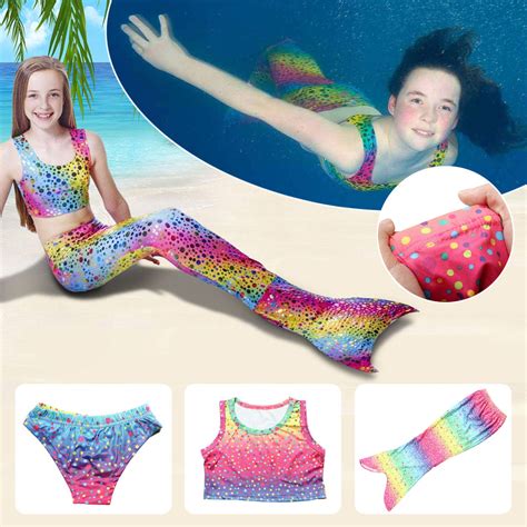 Swimwear Set Bathing Suit Mermaid Tail Swimmable Bikini Set Girls My