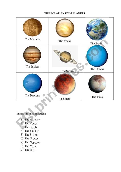 Solar System Planets Worksheet